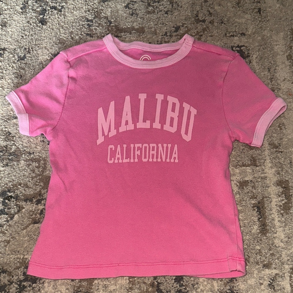 Women's Pink Crop Top with Malibu California Print